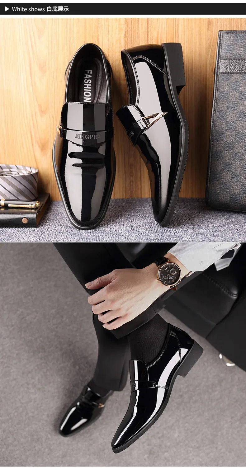 2026 Leather Shoes for Men Patent Leather Mens Casual Oxford Shoes Moccasin Glitter Male Footwear Designer Business Casual Shoes