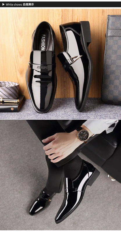 2026 Leather Shoes for Men Patent Leather Mens Casual Oxford Shoes Moccasin Glitter Male Footwear Designer Business Casual Shoes