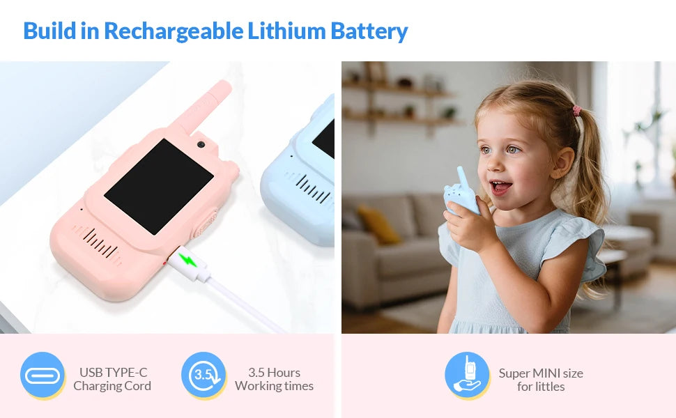 Mafiti Toys for Boys Girls Mini Video Walkie Talkies for Kids 2 Pack Rechargeable 1000 Feet Range Birthday Indoor Outdoor