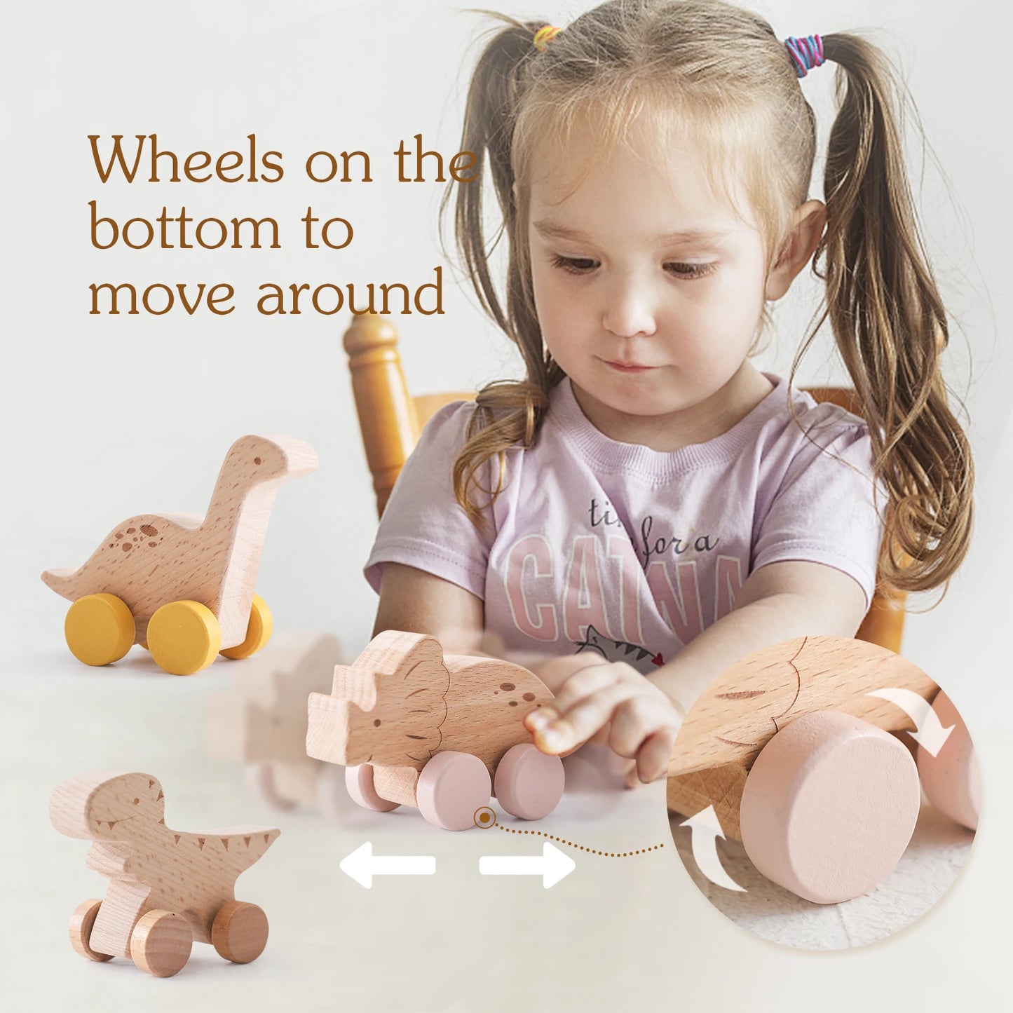 Montessori Wooden Toys Dinosaur Car Education Wooden Blocks Baby Toys From 3-5 Years Black Walnut Wooden Car Toys For Children