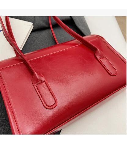 Fashion Red Shoulder Bags For Women Trendy Textured Solid Color Handbag Autumn Winter Versatile Female Underarm Pack