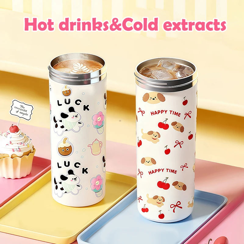 〔R〕Cartoon Animal Float Ball Water Bottle - 316 Stainless Steel Insulated Tumbler with Straw & Carry Strap for Kids and Students