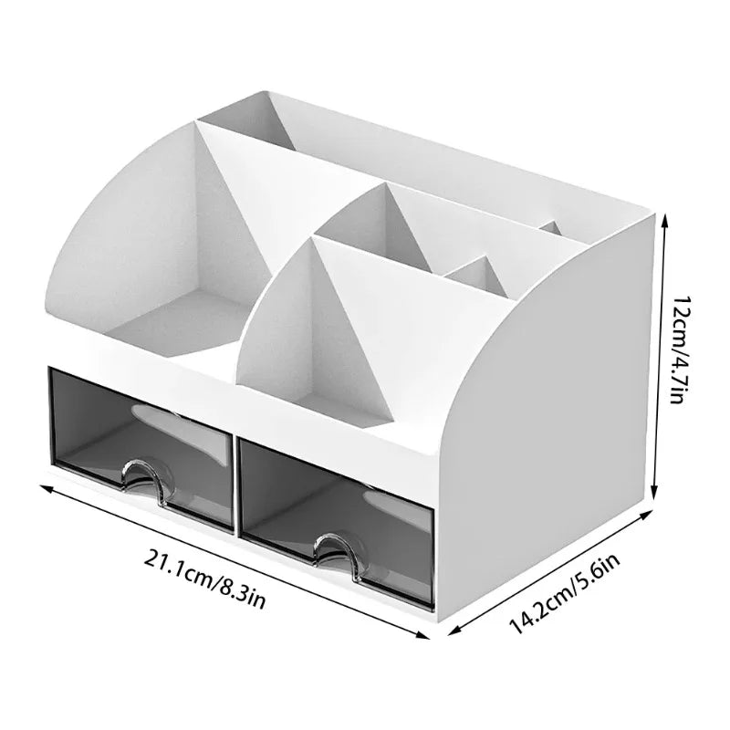 Home Office Desktop Stationery Storage Box 6 Compartments 2 Drawers Decorative Desk Organizer Dressing Table Makeup Storage Case