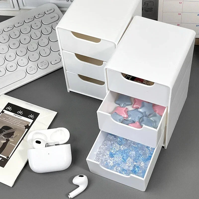 3-Tier Desk Organizer with Drawers - Ideal for Office Supplies, Jewelry & Cosmetics Storage - Portable Divider Box