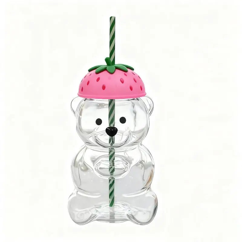 Bear Coffee Cup  Cartoon Bear Shaped Coffee Mug Cute Bear Mug Plastic Cup With Straw Transparent Creative Milk Coffee Water Cups
