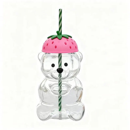 Bear Coffee Cup  Cartoon Bear Shaped Coffee Mug Cute Bear Mug Plastic Cup With Straw Transparent Creative Milk Coffee Water Cups