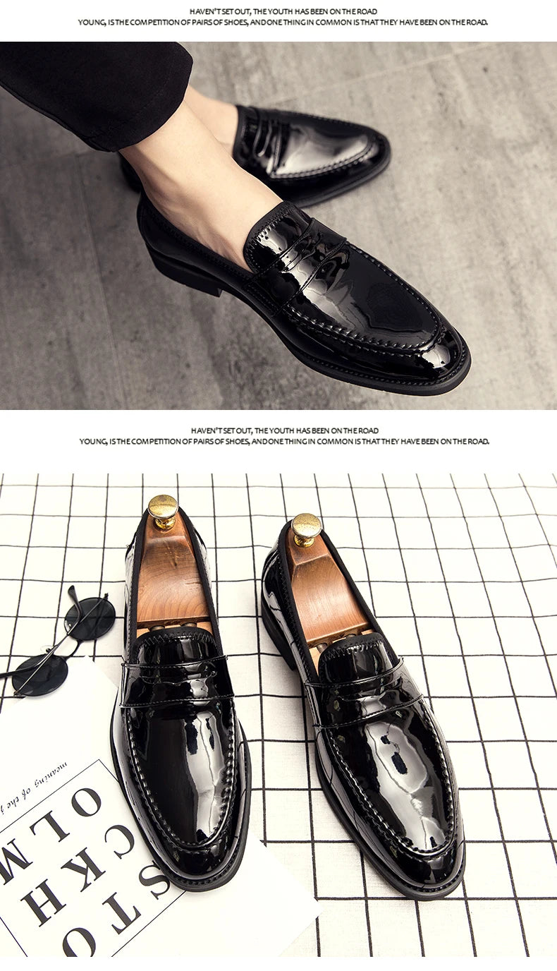 Summer Men Genuine Leather Casual Shoes Mens Wedding Black Dress Shoes Mens Banquet Loafers Blue Outdoor Walking Shoes Big Size