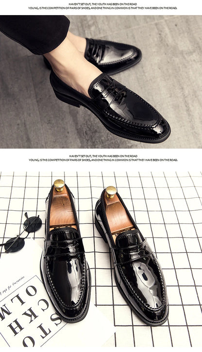 Summer Men Genuine Leather Casual Shoes Mens Wedding Black Dress Shoes Mens Banquet Loafers Blue Outdoor Walking Shoes Big Size