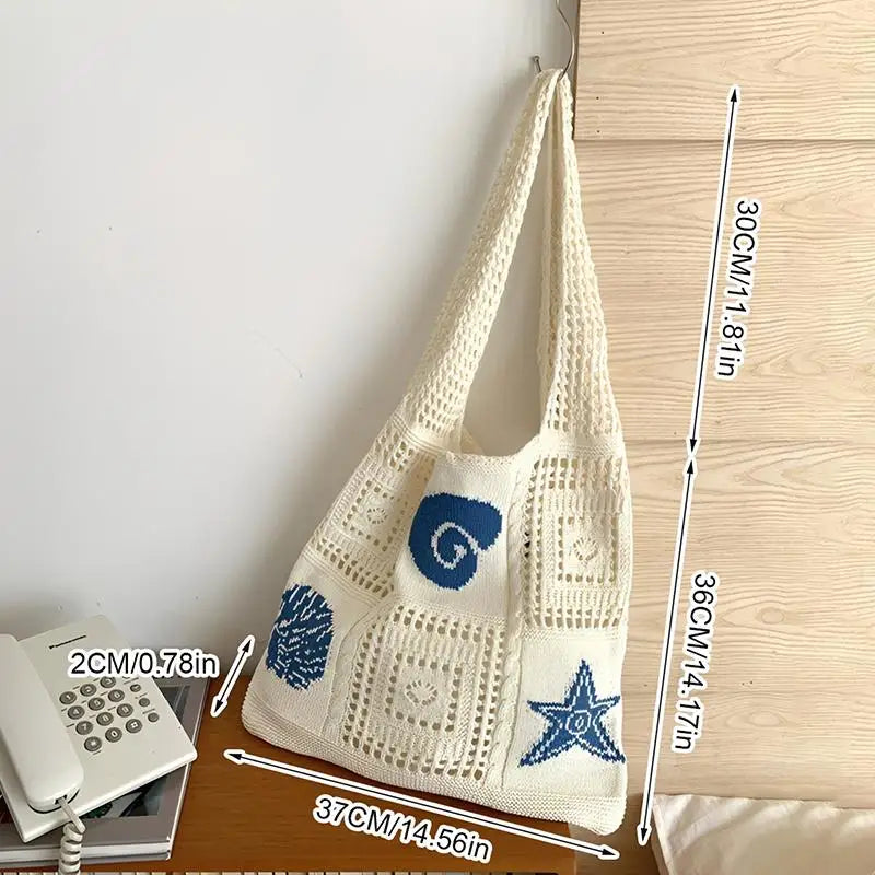 Designer Knitted High-capacity Tote Bags Women's Summer Beach Bag Casual Hollow Woven Underarm Shoulder Bag