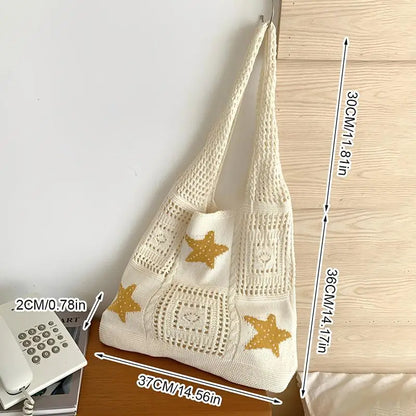 Designer Knitted High-capacity Tote Bags Women's Summer Beach Bag Casual Hollow Woven Underarm Shoulder Bag
