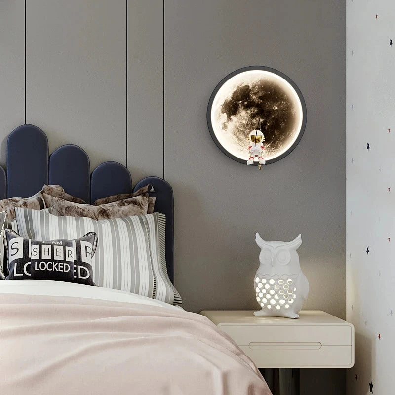 Spaceman Astronaut Moon Round Led Wall Lamp  Kids Bedroom Sleeping Night Lights Boys And Girls Warm Background Sconces