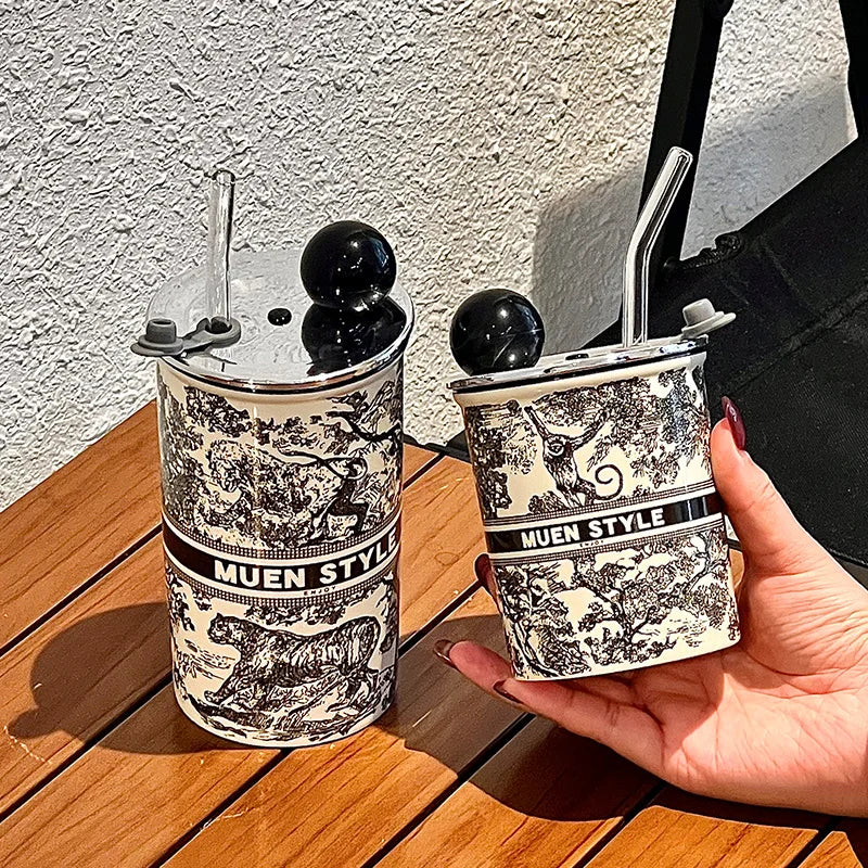 Portable Tumbler with Straw Summer Outdoor Cup Vacuum Insulated BPA-Free Leakproof Travel Mug for Camping Beach Office Home