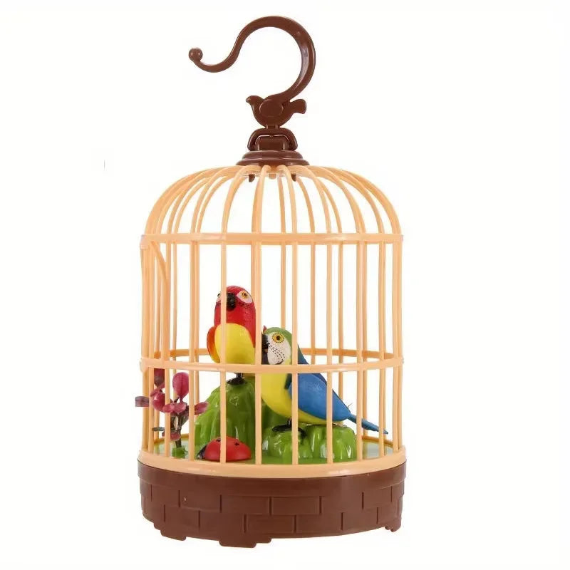 Voice-Activated Induction Birds Birdcage Toy Talking Chirping Fluttering Parrot Birds Toys Gifts for Baby Toddler Kids Children
