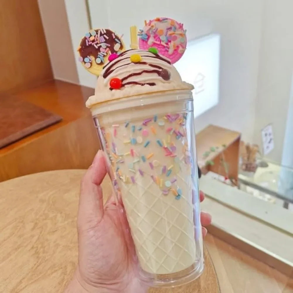 450ml Cute Water Bottle for Girls with Sequins BPA FREE Double Wall Tumbler with Straw Reusable Smoothie Cup Drinkware Xmas Gift