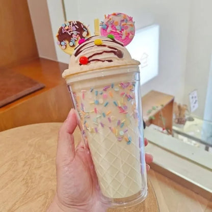 450ml Cute Water Bottle for Girls with Sequins BPA FREE Double Wall Tumbler with Straw Reusable Smoothie Cup Drinkware Xmas Gift