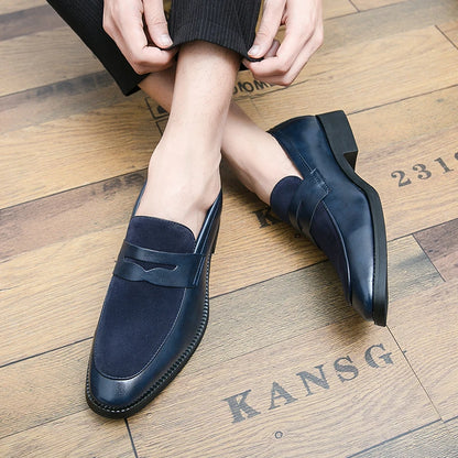 Summer Men Genuine Leather Casual Shoes Mens Wedding Black Dress Shoes Mens Banquet Loafers Blue Outdoor Walking Shoes Big Size