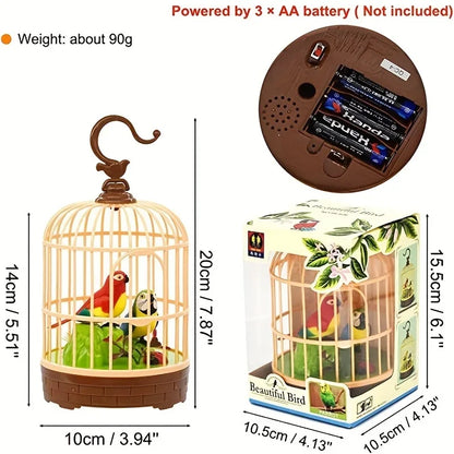 Voice-Activated Induction Birds Birdcage Toy Talking Chirping Fluttering Parrot Birds Toys Gifts for Baby Toddler Kids Children