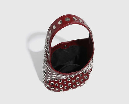 Women's Bags Punk Style Embellished Double-Faced Round Rivet Inlaid Niche Luxury Bucket Bag Chic Lady Underarm Shoulder Bag