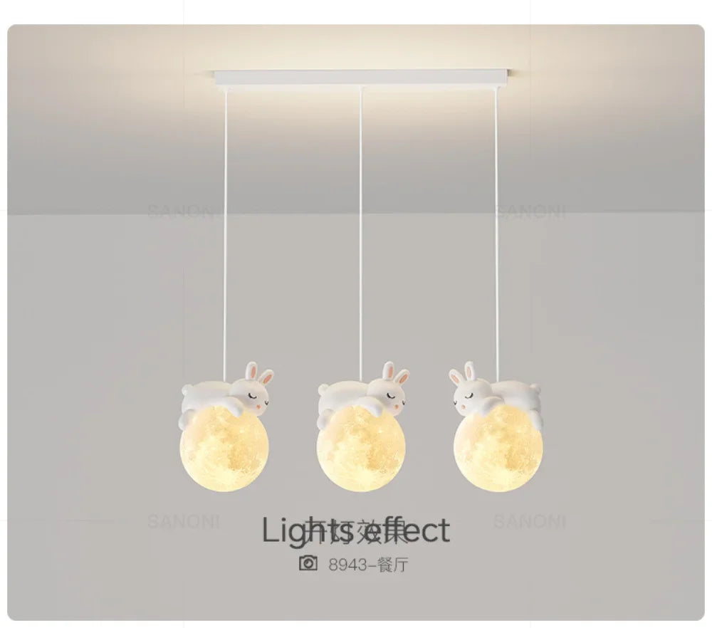 Nordic Little Bear LED Pendant Lamp Cute Rabbit For Hanging Lamp Dining Room Child Bedroom Bedside Chandelier Home Decor Fixture