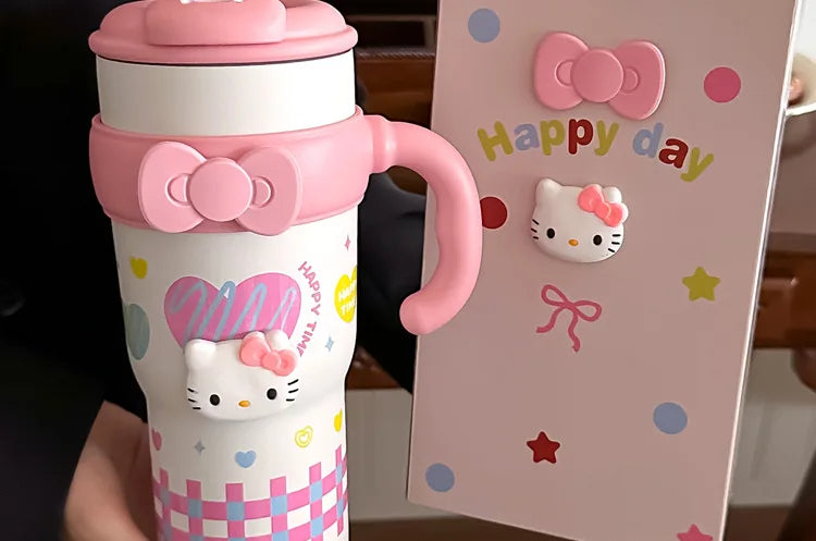 Sanrio Hello Kitty Large Tumbler with Handle, 316 Stainless Steel Straw Cup Insulated, Cute Water Bottle for Women Girls