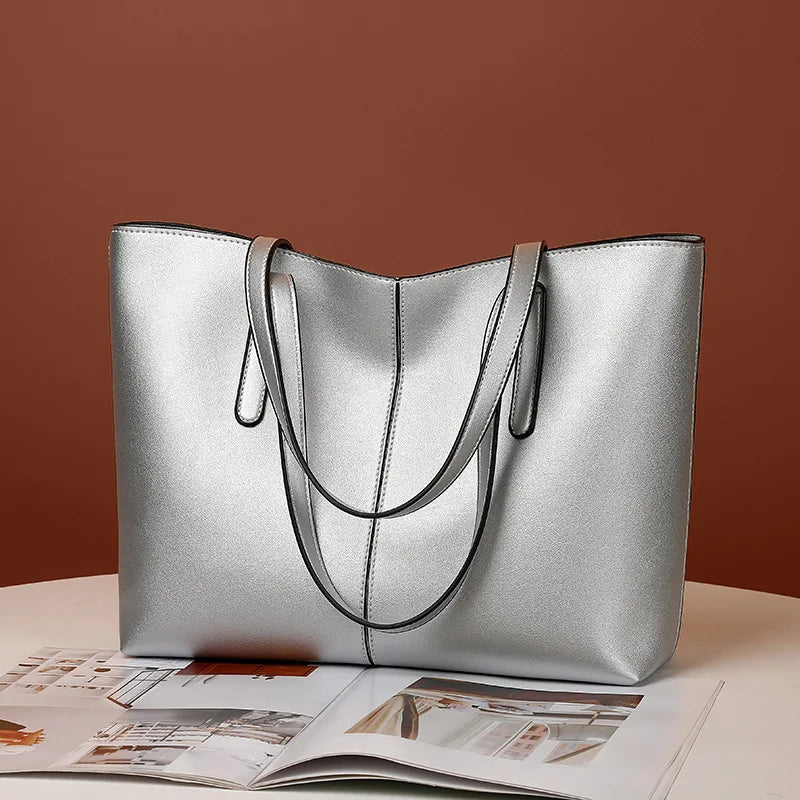 Women's Tote Bags Simple Large Capacity Female Shoulder Bag Solid Color Commuter Leather Hand Bags Ladies Top Handle Bags