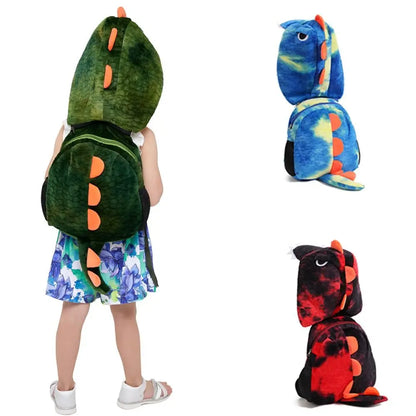 High Quality Cartoon Dinosaur Children's Backpack with Hat Plush Hooded Shoulders Bag Detachable Hat