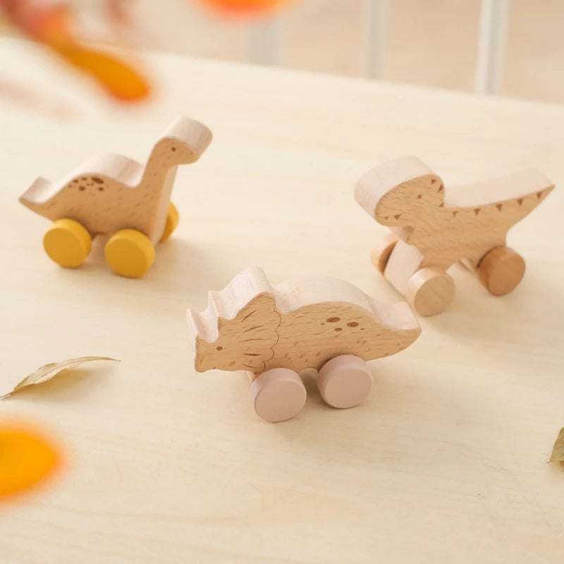 Montessori Wooden Toys Dinosaur Car Education Wooden Blocks Baby Toys From 3-5 Years Black Walnut Wooden Car Toys For Children