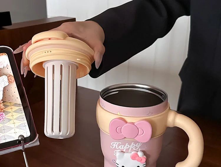 Sanrio Hello Kitty Large Tumbler with Handle, 316 Stainless Steel Straw Cup Insulated, Cute Water Bottle for Women Girls