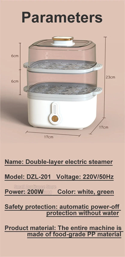 Mini Steamer Electric Steam Pot Cooking Steaming Home Two-layer Transparent Food Dumplings Household Pan Warmer Multicooker
