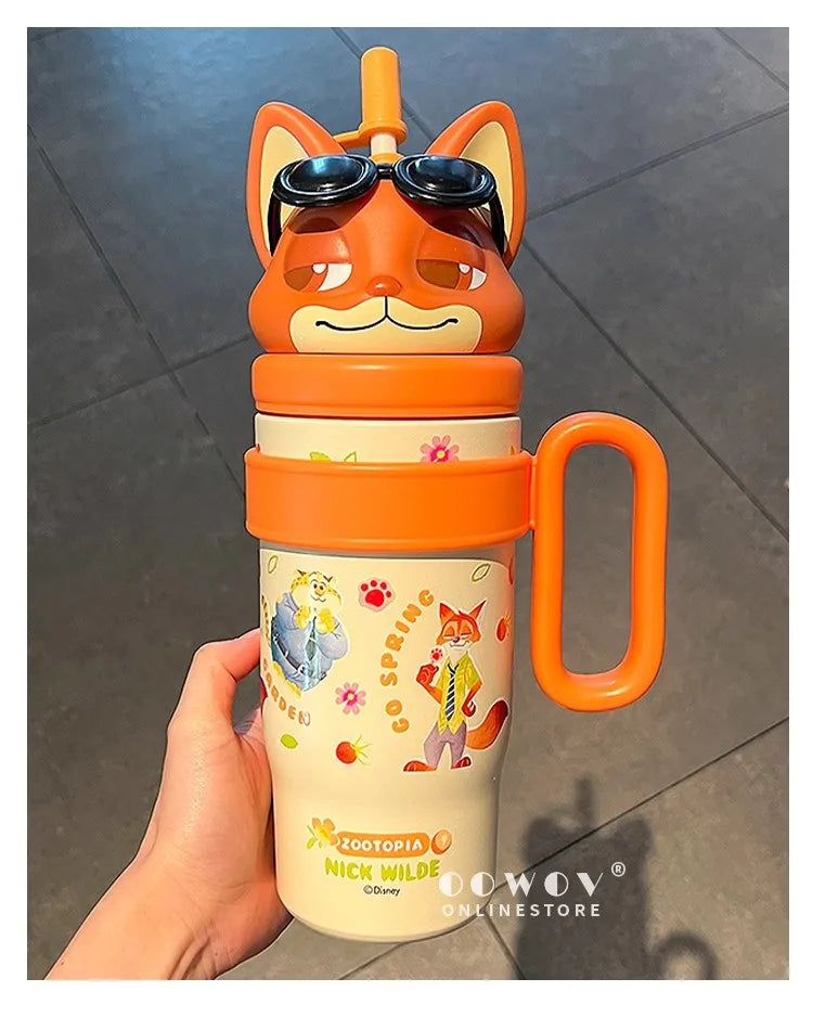 Adorable Animal Design Straw Tumbler, Leakproof Insulated Cup Student Gift