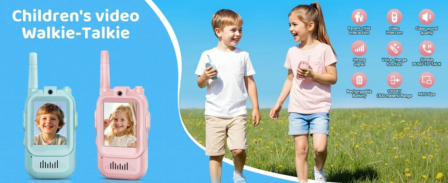 Video Walkie Talkies for Kids 2 Pack Rechargeable Intercom Walkie-talkie Cute 2 Inch Screen One-Click Call Child Video Intercom
