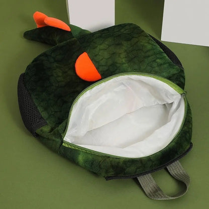 High Quality Cartoon Dinosaur Children's Backpack with Hat Plush Hooded Shoulders Bag Detachable Hat