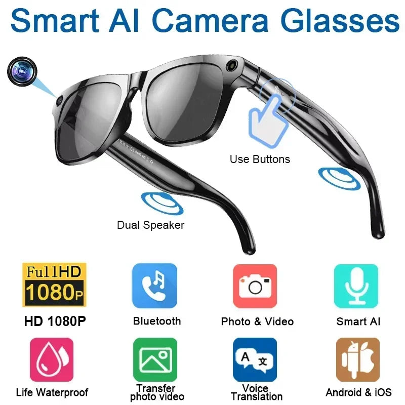 Lenovo 2026 New 8K Bluetooth AI Glasses 1200MP HD Camera Chat GPT Voice Assistant Music Player Translate Call Smart Sunglasses