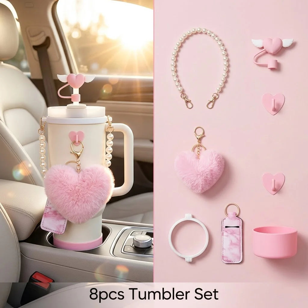 8pcs Tumbler Accessories Set for Stanley 40oz 30oz Cup with Handle, Straw Cover,Silicone Boot for Water Bottle Decor for Gift