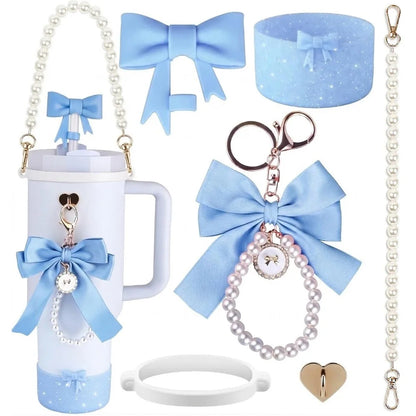 6  pcs Tumbler Accessories Set for Stanley 40oz 30oz Cup, Perfect Gift, Coquette Bow & Pearl Style Water Bottle Decor for Gift