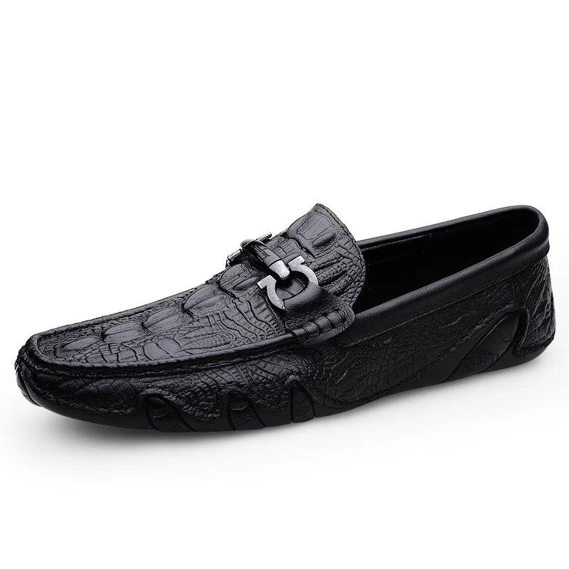 Mens Slip On Loafers Genuine Leather Casual Shoes Driving Moccasins Flats Luxury Brand Classic Black Handmade