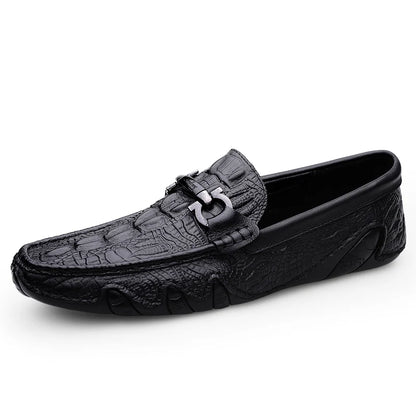 Mens Slip On Loafers Genuine Leather Casual Shoes Driving Moccasins Flats Luxury Brand Classic Black Handmade