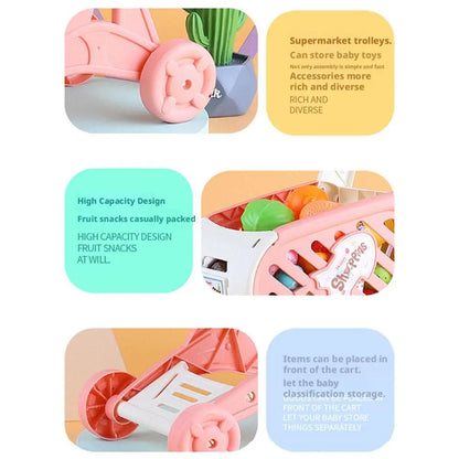 Shopping Cart Toy Baby Small Trolley Children Play House Fruit Cut Music Kitchen Supermarket Men And Girls Early Education Toys