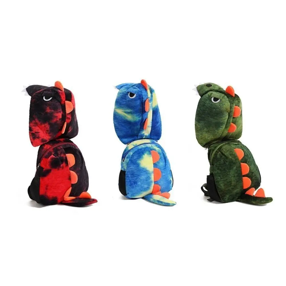 High Quality Cartoon Dinosaur Children's Backpack with Hat Plush Hooded Shoulders Bag Detachable Hat