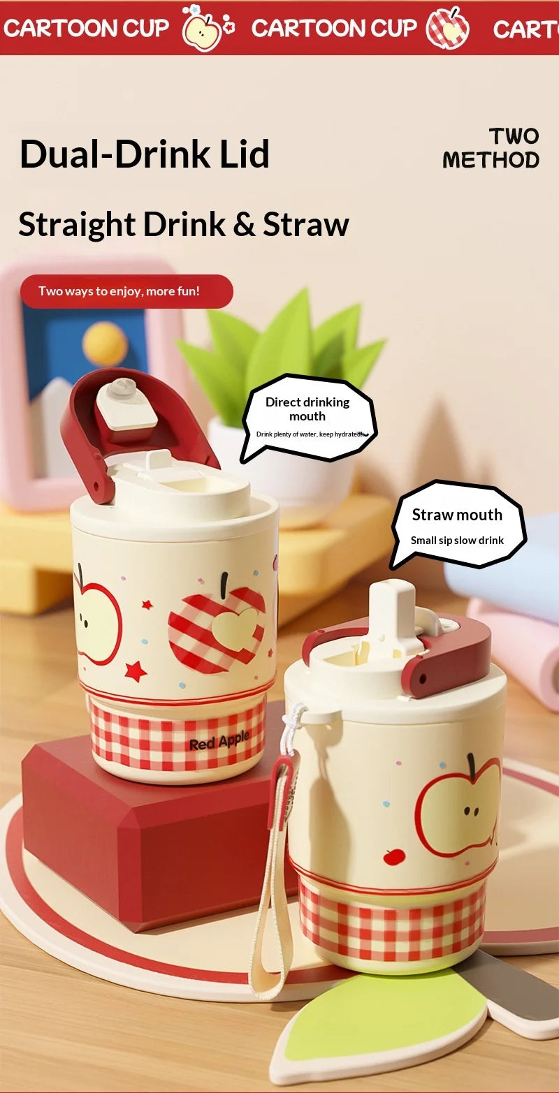 Cute Double Opening Insulated Tumbler for Women & Children with Straw and Sip Lid Portable Coffee Water Bottle Gift Idea