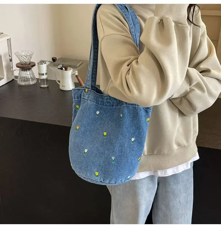 Women Shoulder Bag Large Capacity Denim Tote Bag Fashion Underarm Harajuku Handbag Clutch Bags Simple Female Commuter bags 2026
