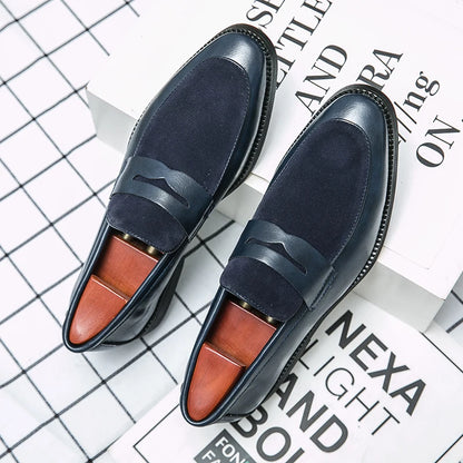 Summer Men Genuine Leather Casual Shoes Mens Wedding Black Dress Shoes Mens Banquet Loafers Blue Outdoor Walking Shoes Big Size