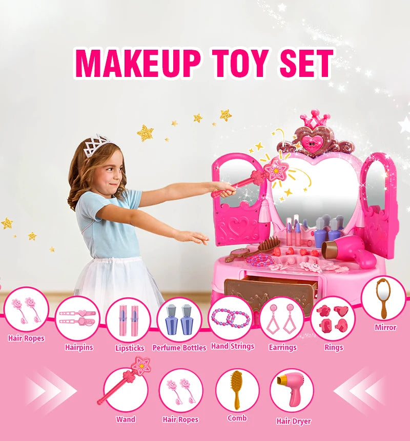 Girls Makeup Toys Woman Career Role Play Toys Inductive Door-opening Pretend Beauty and Fashion Sets Hair Styling for Kids Child