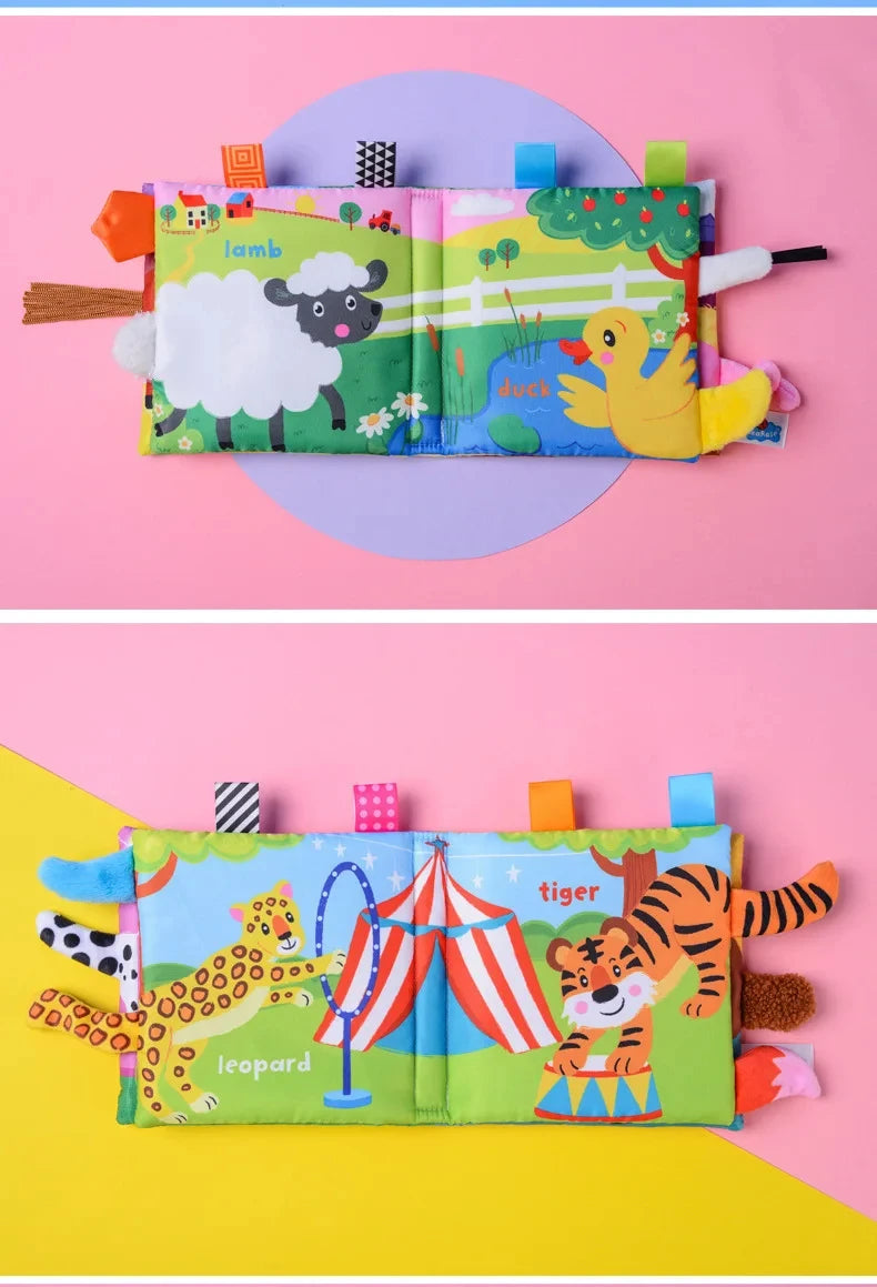 Montessori Education Baby Toys Busy Book Cartoon Animals Tail Interactive Parent-Child Fun Baby Cloth Book Baby Toys 0 6 Months