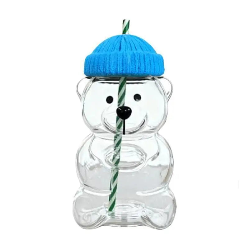 Bear Coffee Cup  Cartoon Bear Shaped Coffee Mug Cute Bear Mug Plastic Cup With Straw Transparent Creative Milk Coffee Water Cups