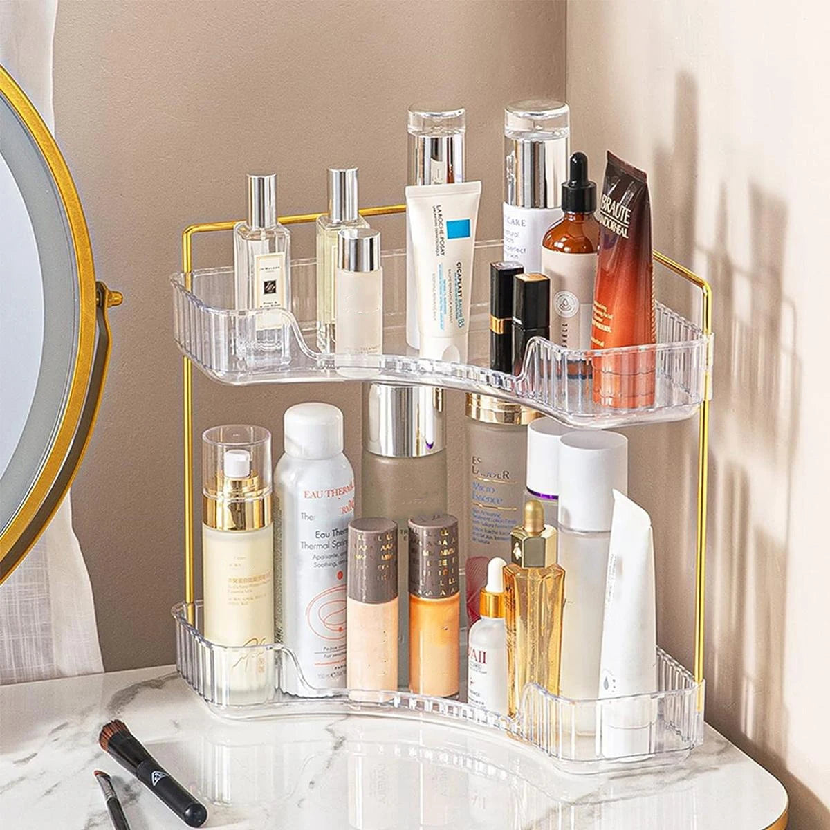 Corner Bathroom Counter Organizer Bathroom Countertop Shelf Makeup Organizer for Vanity Perfume Tray for Corner Storage