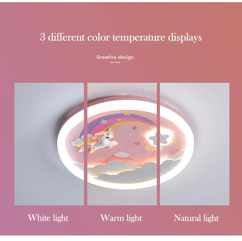 2026 Pink Rainbow Unicorn Light Princess Room Ceiling Lamps LED Warm Cute Nursery Children's Room Girl Bedroom Pegasus Ceiling L