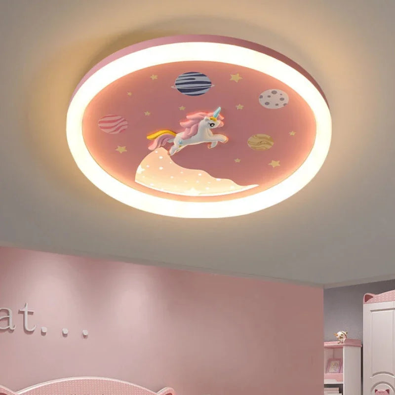 2026 Pink Rainbow Unicorn Light Princess Room Ceiling Lamps LED Warm Cute Nursery Children's Room Girl Bedroom Pegasus Ceiling L