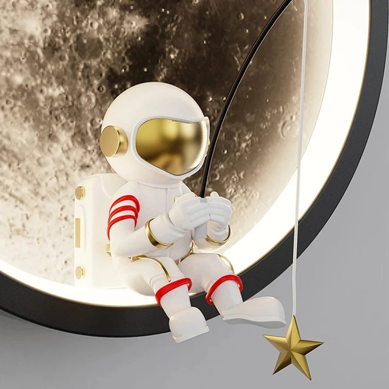 Spaceman Astronaut Moon Round Led Wall Lamp  Kids Bedroom Sleeping Night Lights Boys And Girls Warm Background Sconces