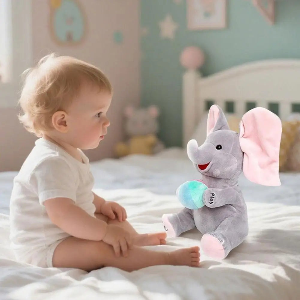 Hide And Seek Elephant Plush Toy Baby Head Up Training Soothing Singing Musical Doll New Born Gift For 3-12 Months